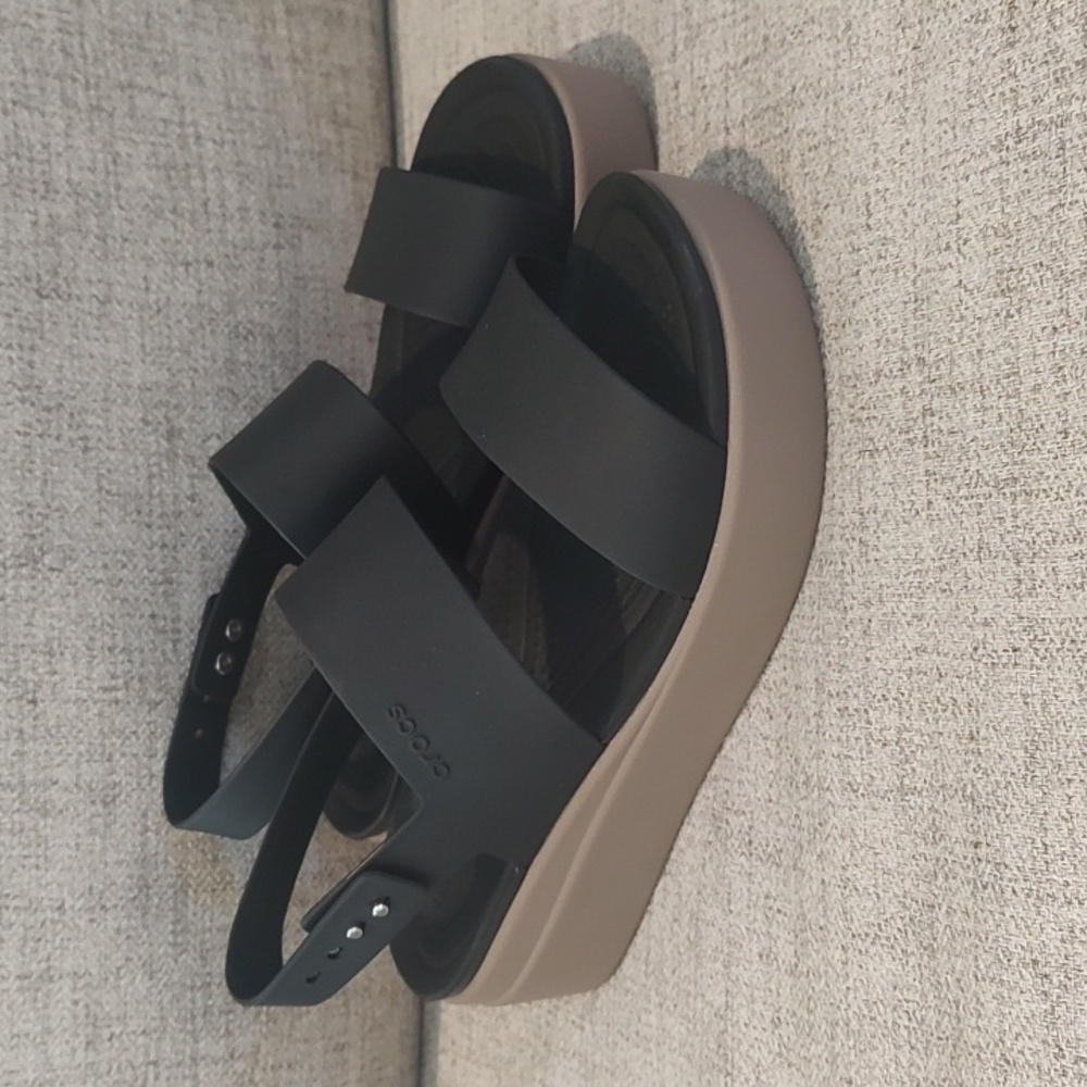 CROCS Black and Taupe Platform Sandals